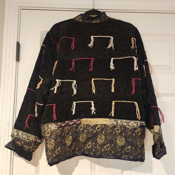 Flashback black fringe and floral detail button up jacket - Picture 4 of 4